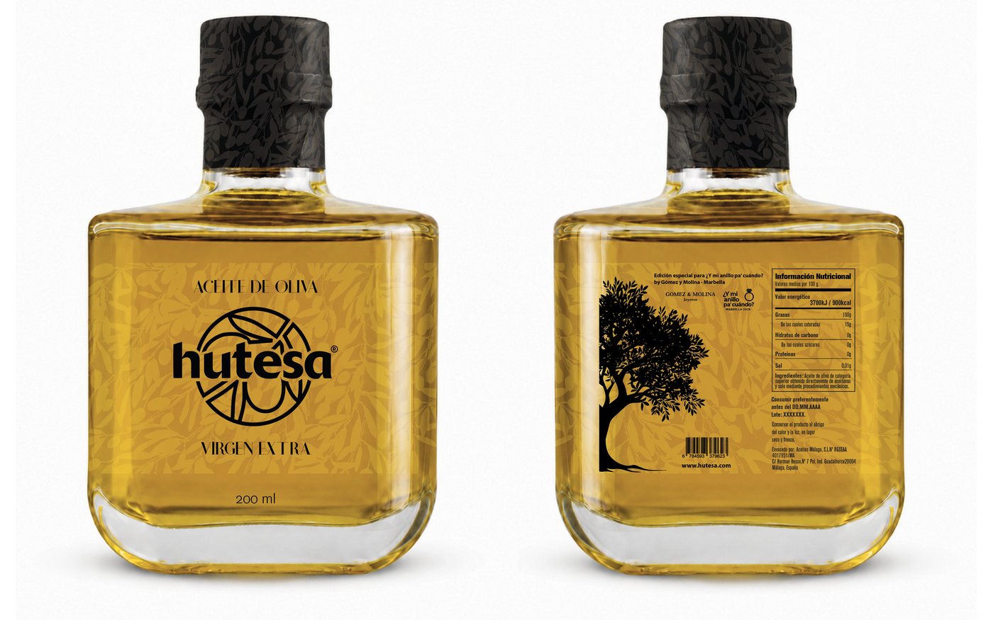 Botella de aceite de oliva virgen extra personalizada de Hutesa
